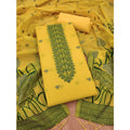  Women's Banarasi Silk Printed Unstitched Salwar Suit Material With Dupatta (Yellow, 3Mtrs)