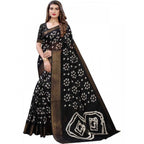 Generic Women's Cotton Silk Bandhni Saree With Unstitched Blouse 5.5Mtr (Black)
