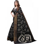 Generic Women's Cotton Silk Bandhni Saree With Unstitched Blouse 5.5Mtr (Black)