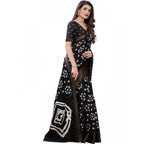 Generic Women's Cotton Silk Bandhni Saree With Unstitched Blouse 5.5Mtr (Black)
