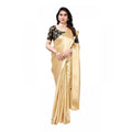  Women's Satin Printed Saree With Unstitched Blouse 5.5Mtr (Chiku)