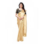 Generic Women's Satin Printed Saree With Unstitched Blouse 5.5Mtr (Chiku)