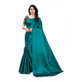  Women's Satin Printed Saree With Unstitched Blouse 5.5Mtr (Teal)