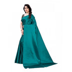 Generic Women's Satin Printed Saree With Unstitched Blouse 5.5Mtr (Teal)
