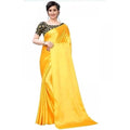  Women's Satin Solid Saree With Unstitched Blouse 5.5Mtr (Yellow)