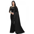  Women's Satin Solid Saree With Unstitched Blouse 5.5Mtr (Black)