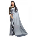  Women's Satin Solid Saree With Unstitched Blouse 5.5Mtr (Grey)