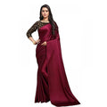  Women's Satin Solid Saree With Unstitched Blouse 5.5Mtr (Maroon)