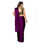 Generic Women's Satin Printed Saree With Unstitched Blouse 5.5Mtr (Wine)
