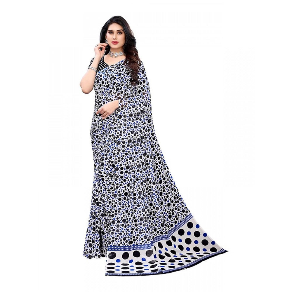 महिलाओं के लिए जॉर्जेट प्रिंटेड साड़ी, बिना सिला ब्लाउज के साथ, 5.5 मीटर (नीला)