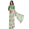  Women's Georgette Printed Saree With Unstitched Blouse 5.5Mtr (Light Green)