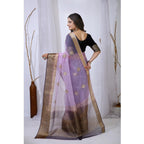 Generic Women's Organza jacquard Embellished Saree With Unstitched Blouse 5.5Mtr (Purple)