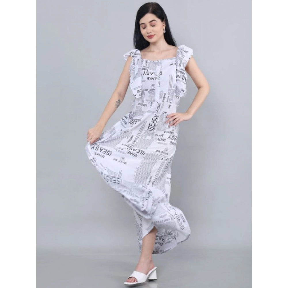 महिलाओं के लिए सामान्य कैज़ुअल क्रेप स्लीवलेस ड्रेस (सफेद)