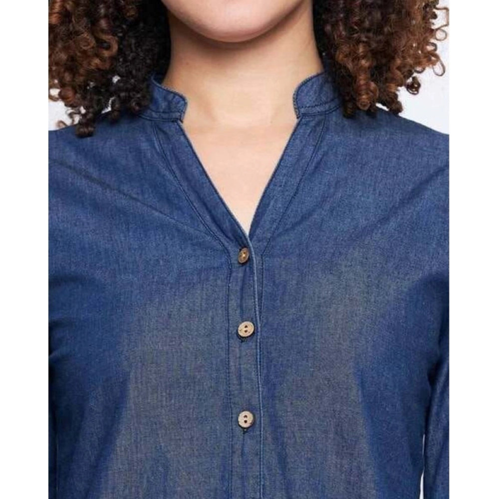 महिलाओं के लिए सामान्य कैज़ुअल डेनिम फुल स्लीव ड्रेस (नीला)