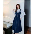  Women's Casual Denim Sleeveless Dress (Blue)
