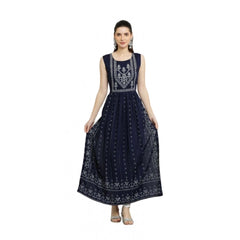 जेनरिक महिलाओं की कैजुअल रेयॉन स्लीवलेस कुर्ती (नीला)