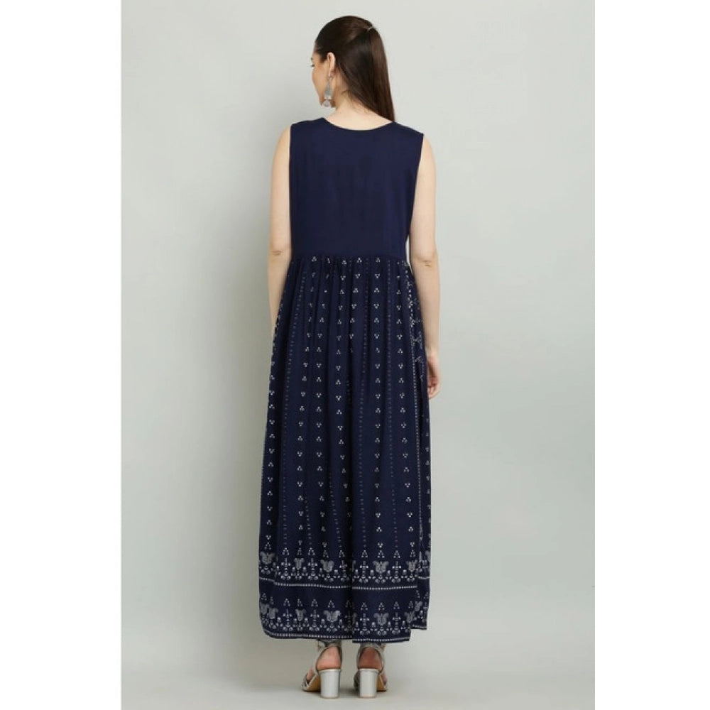 जेनरिक महिलाओं की कैजुअल रेयॉन स्लीवलेस कुर्ती (नीला)