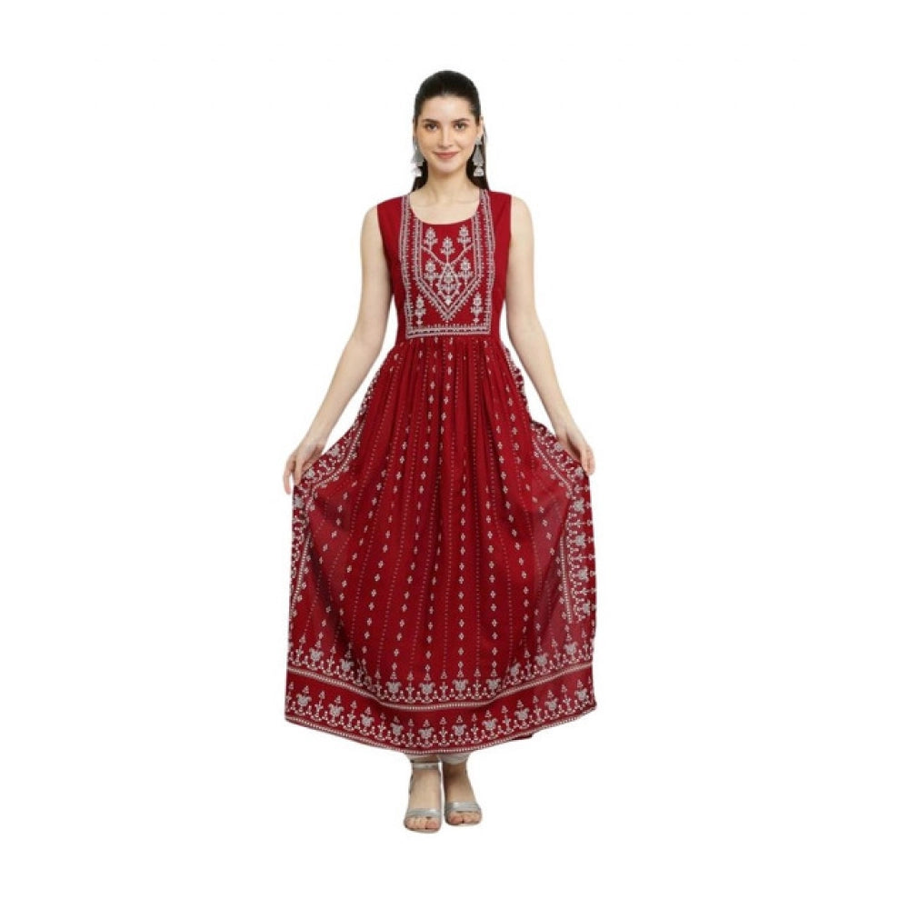 महिलाओं के लिए कैज़ुअल रेयॉन स्लीवलेस कुर्ती (मैरून)