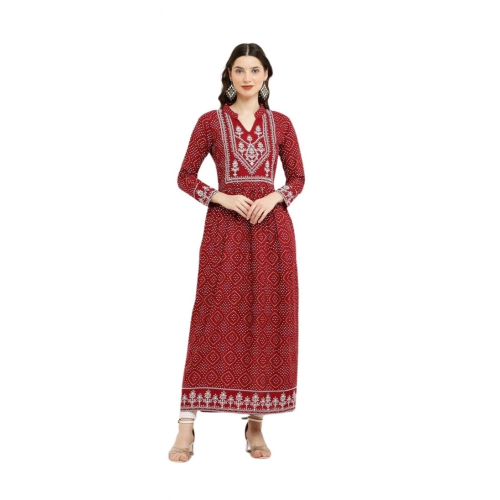 महिलाओं के लिए सामान्य कैज़ुअल रेयॉन फुल स्लीव कुर्ती (मैरून)