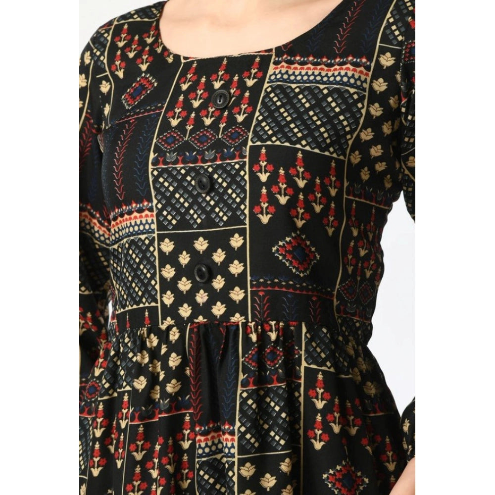 जेनरिक महिलाओं का कैज़ुअल क्रेप 3-4 स्लीव्स कॉर्ड सेट (काला)