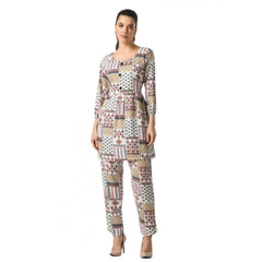 महिलाओं के लिए जेनेरिक कैज़ुअल क्रेप 3-4 स्लीव्स कॉर्ड सेट (सफेद)