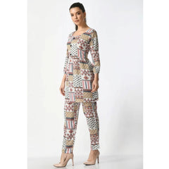 महिलाओं के लिए जेनेरिक कैज़ुअल क्रेप 3-4 स्लीव्स कॉर्ड सेट (सफेद)