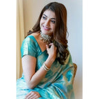 जेनेरिक महिलाओं की सॉफ्ट लीची सिल्क प्रिंटेड साड़ी, बिना सिले ब्लाउज के साथ, 5.5 मीटर (आसमानी नीला)