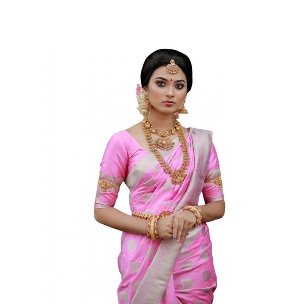 जेनेरिक महिलाओं की सॉफ्ट लीची सिल्क प्रिंटेड साड़ी, बिना सिले ब्लाउज के साथ, 5.5 मीटर (गुलाबी)