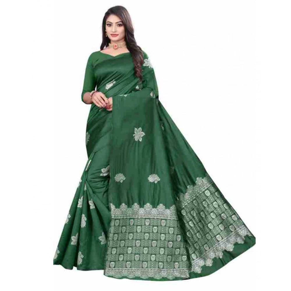 जेनेरिक महिलाओं की सॉफ्ट लीची सिल्क प्रिंटेड साड़ी, बिना सिले ब्लाउज के साथ, 5.5 मीटर (हरा)