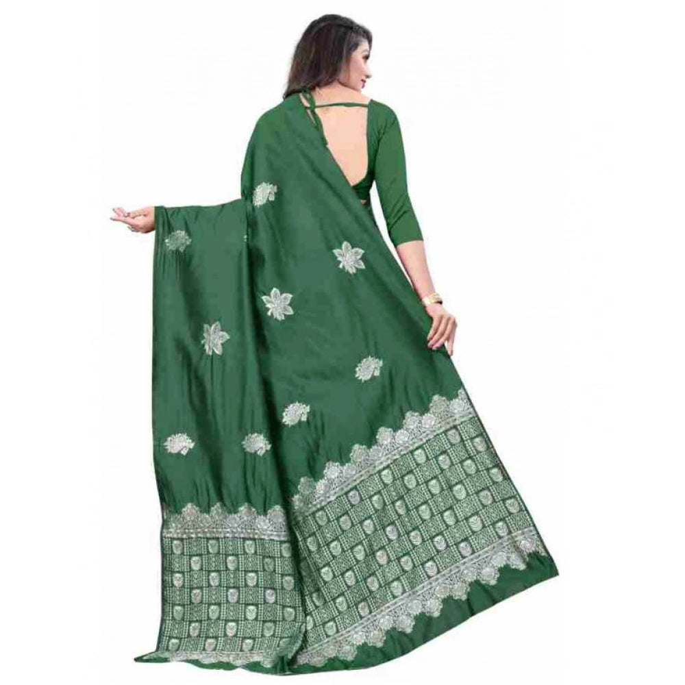 जेनेरिक महिलाओं की सॉफ्ट लीची सिल्क प्रिंटेड साड़ी, बिना सिले ब्लाउज के साथ, 5.5 मीटर (हरा)
