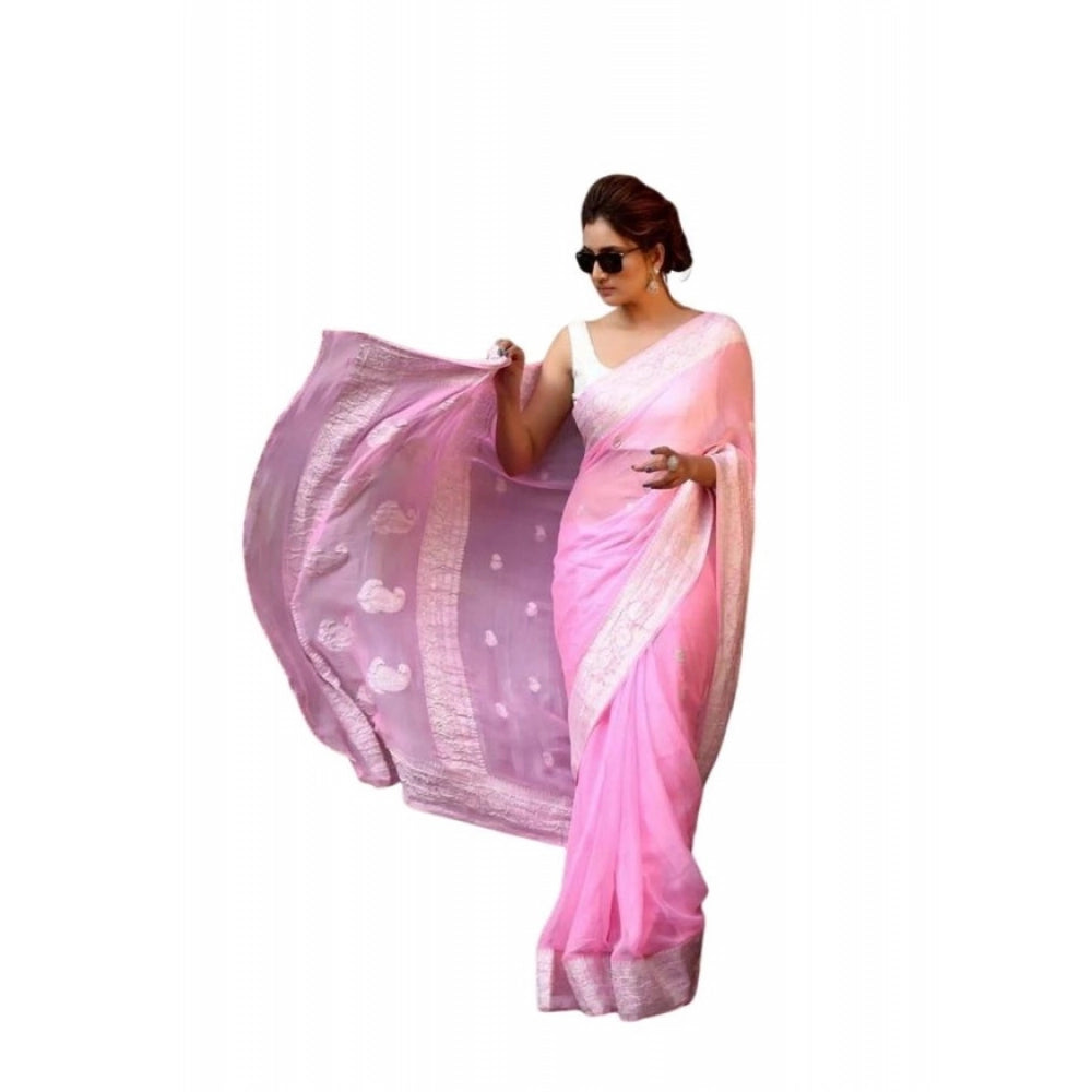 जेनेरिक महिलाओं की सॉफ्ट लीची सिल्क प्रिंटेड साड़ी, बिना सिले ब्लाउज के साथ, 5.5 मीटर (गुलाबी)
