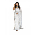  Women's Soft Lichi Silk Printed Saree With Unstitched Blouse 5.5Mtr (White)