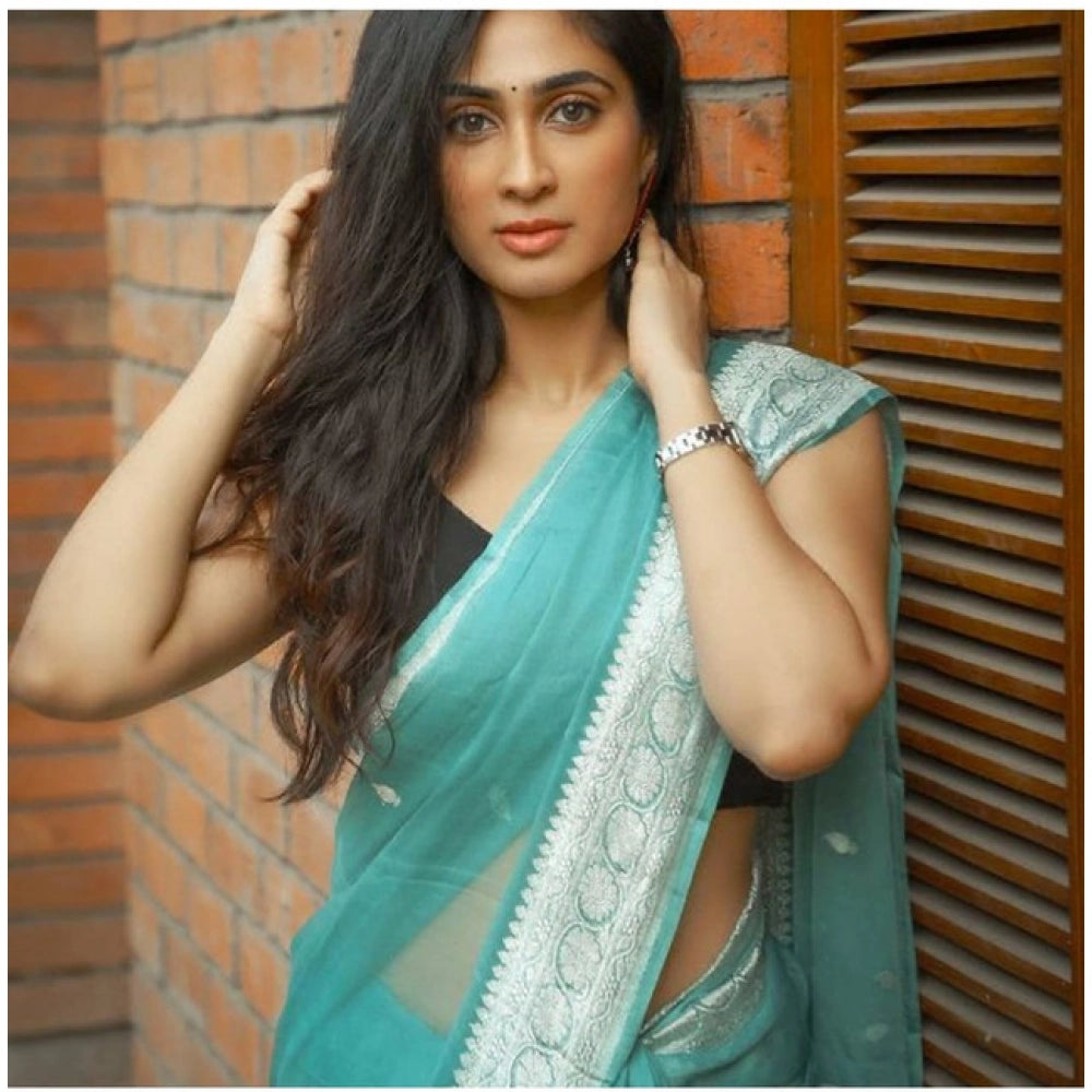 महिलाओं के लिए जेनेरिक सॉफ्ट लीची सिल्क प्रिंटेड साड़ी, बिना सिला ब्लाउज के साथ, 5.5 मीटर (आसमानी नीला)
