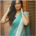महिलाओं के लिए जेनेरिक सॉफ्ट लीची सिल्क प्रिंटेड साड़ी, बिना सिला ब्लाउज के साथ, 5.5 मीटर (आसमानी नीला)