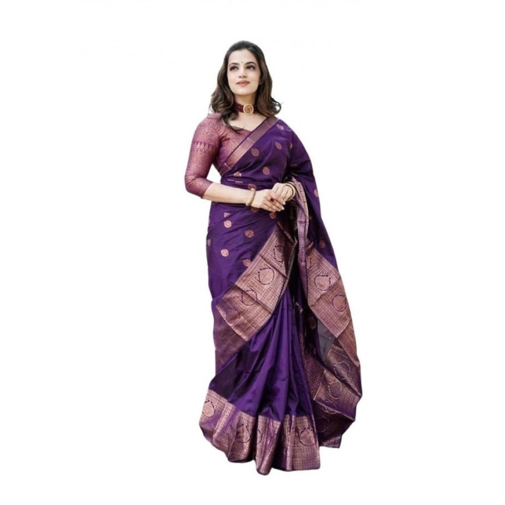 जेनेरिक महिलाओं की सॉफ्ट लीची सिल्क प्रिंटेड साड़ी, बिना सिले ब्लाउज के साथ, 5.5 मीटर (नीला)