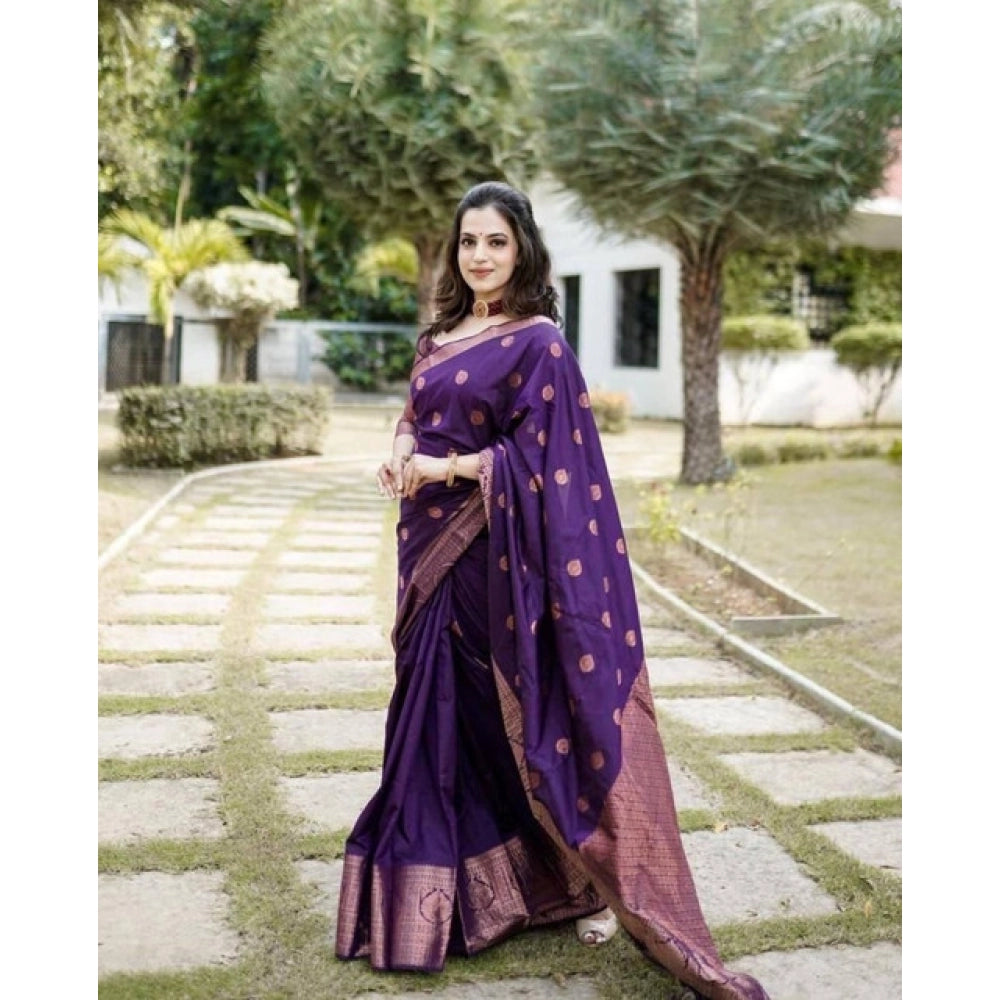 जेनेरिक महिलाओं की सॉफ्ट लीची सिल्क प्रिंटेड साड़ी, बिना सिले ब्लाउज के साथ, 5.5 मीटर (नीला)