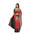  Women's Soft Lichi Silk Printed Saree With Unstitched Blouse 5.5Mtr (Red)