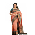  Women's Soft Lichi Silk Printed Saree With Unstitched Blouse 5.5Mtr (Peach)