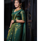 जेनेरिक महिलाओं की सॉफ्ट लीची सिल्क प्रिंटेड साड़ी, बिना सिले ब्लाउज के साथ, 5.5 मीटर (हरा)