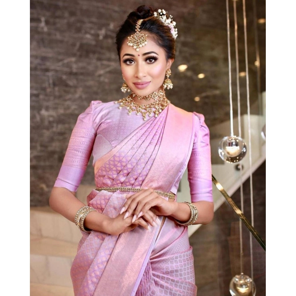 जेनेरिक महिलाओं की सॉफ्ट लीची सिल्क प्रिंटेड साड़ी, बिना सिले ब्लाउज के साथ, 5.5 मीटर (गुलाबी)