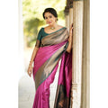  Women's Soft Lichi Silk Printed Saree With Unstitched Blouse 5.5Mtr (Pink)