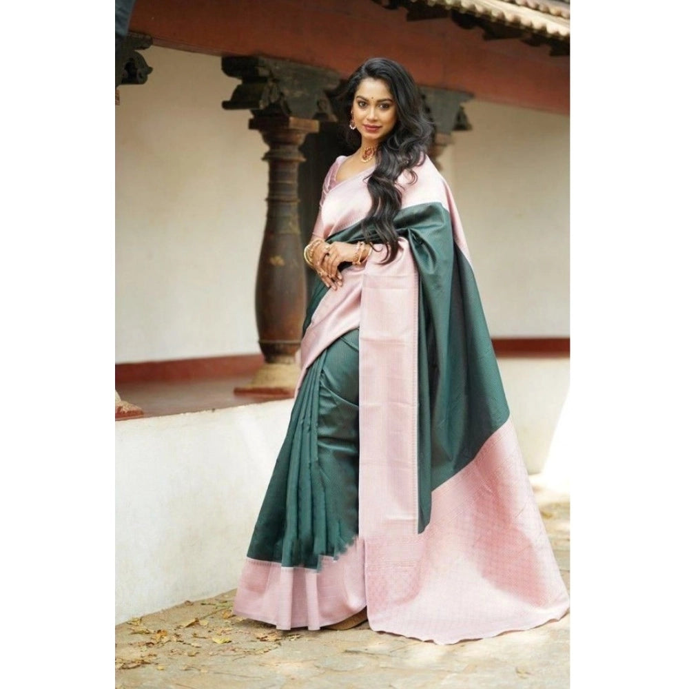 जेनेरिक महिलाओं की सॉफ्ट लीची सिल्क प्रिंटेड साड़ी, बिना सिले ब्लाउज के साथ, 5.5 मीटर (हरा)