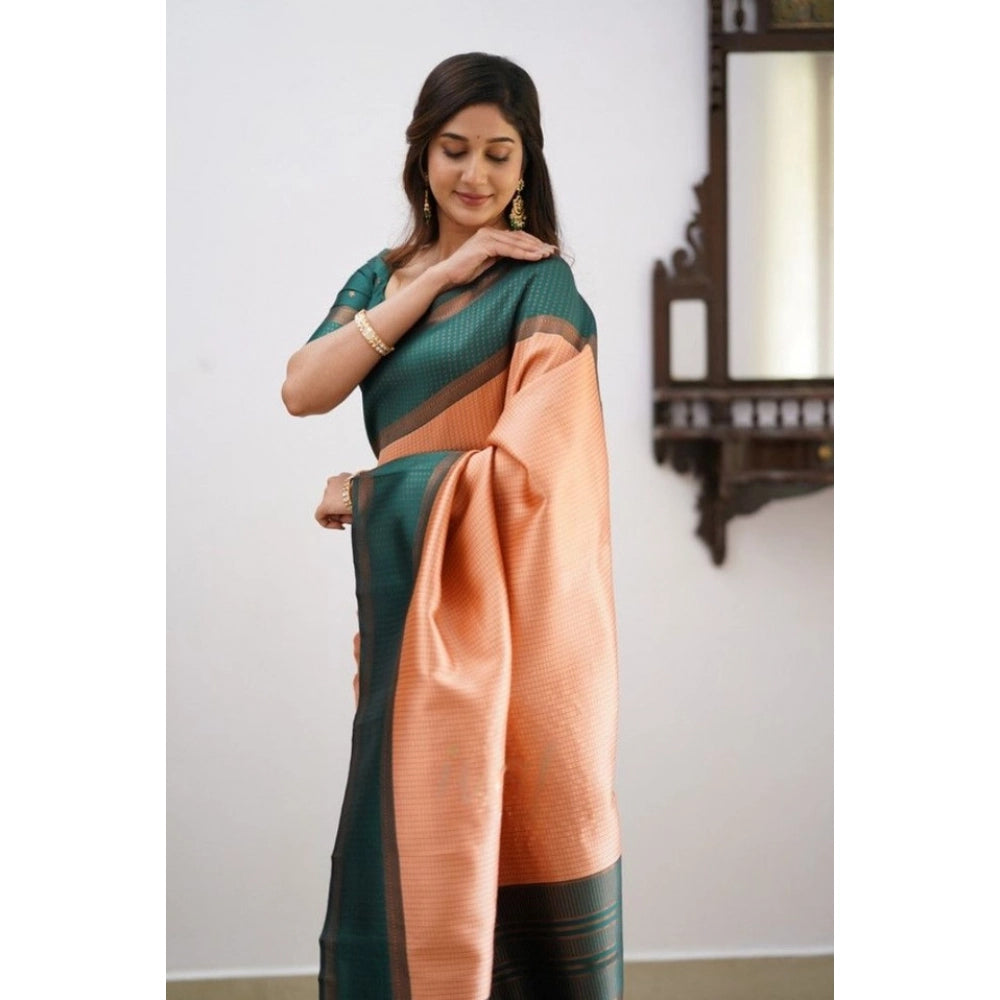 जेनेरिक महिलाओं की सॉफ्ट लीची सिल्क प्रिंटेड साड़ी, बिना सिले ब्लाउज के साथ, 5.5 मीटर (नारंगी)