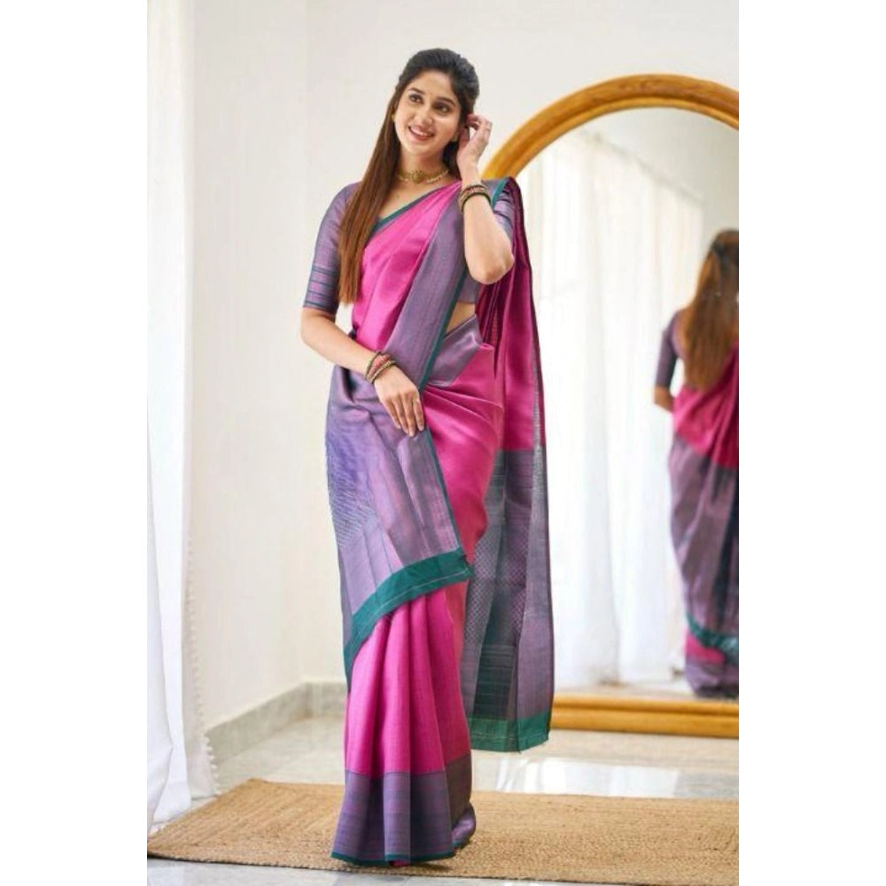 जेनेरिक महिलाओं की सॉफ्ट लीची सिल्क प्रिंटेड साड़ी, बिना सिले ब्लाउज के साथ, 5.5 मीटर (गुलाबी)
