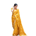  Women's Soft Lichi Silk Printed Saree With Unstitched Blouse 5.5Mtr (Yellow)