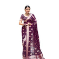  Women's Soft Lichi Silk Printed Saree With Unstitched Blouse 5.5Mtr (Purple)