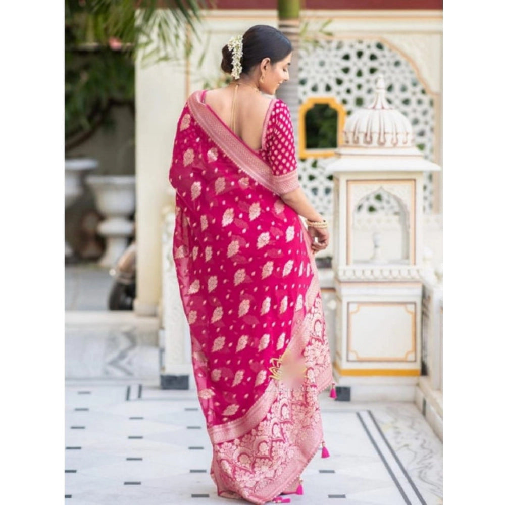 जेनेरिक महिलाओं की सॉफ्ट लीची सिल्क प्रिंटेड साड़ी, बिना सिला ब्लाउज के साथ, 5.5 मीटर (गुलाबी)