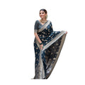  Women's Soft Lichi Silk Printed Saree With Unstitched Blouse 5.5Mtr (Blue)