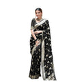  Women's Soft Lichi Silk Printed Saree With Unstitched Blouse 5.5Mtr (Black)