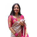  Women's Soft Lichi Silk Printed Saree With Unstitched Blouse 5.5Mtr (Grey)